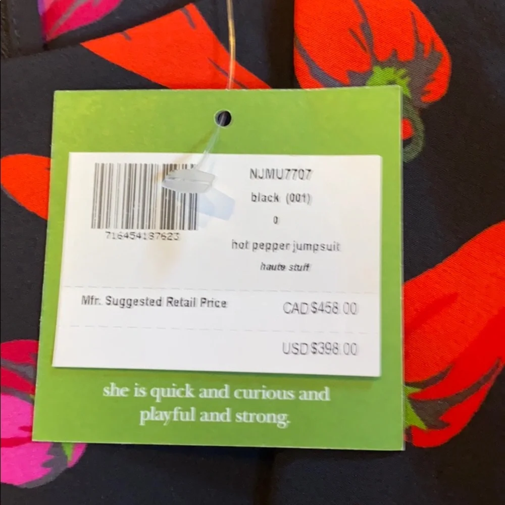 NWT KATE SPADE 100% silk hot pepper jumpsuit size 0